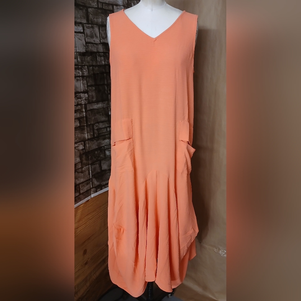 Attitudes By Renee Orange Sleeveless Dress with Pockets